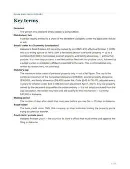 Glossary page of the Alabama guide