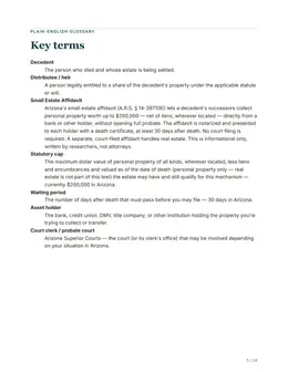 Glossary page of the Arizona kit