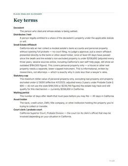 Glossary page of the California guide