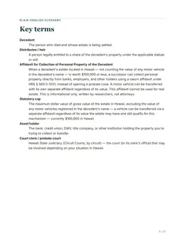 Glossary page of the Hawaii kit