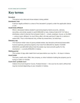 Glossary page of the Indiana guide