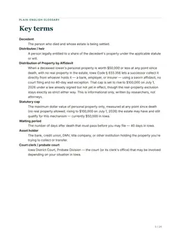 Glossary page of the Iowa guide