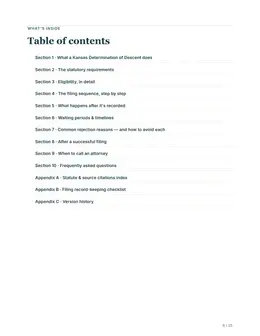 Contents page of the Kansas guide