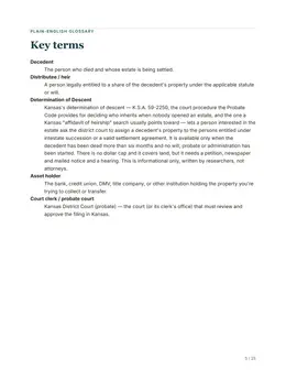 Glossary page of the Kansas guide