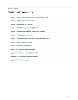 Contents page of the Louisiana guide