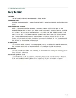 Glossary page of the Louisiana guide