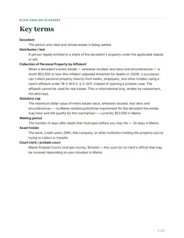 Glossary page of the Maine guide