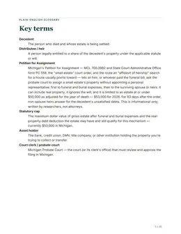 Glossary page of the Michigan kit