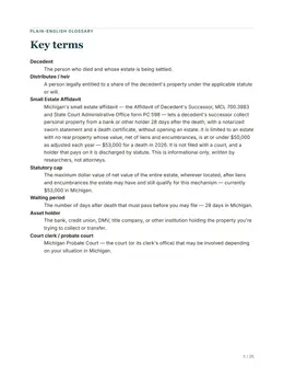 Glossary page of the Michigan kit