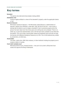 Glossary page of the Minnesota kit