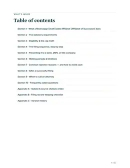 Contents page of the Mississippi guide