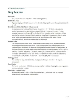 Glossary page of the Mississippi guide