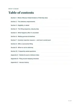 Contents page of the Missouri guide