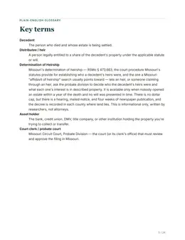 Glossary page of the Missouri guide