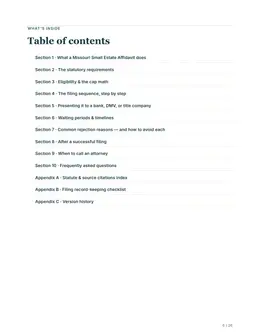 Contents page of the Missouri guide