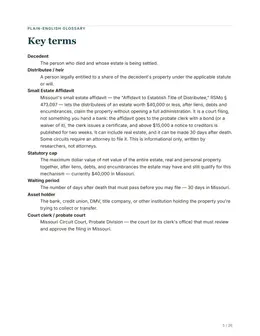Glossary page of the Missouri guide