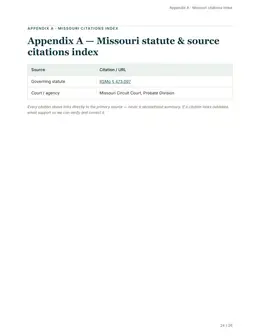 Citations index page of the Missouri guide