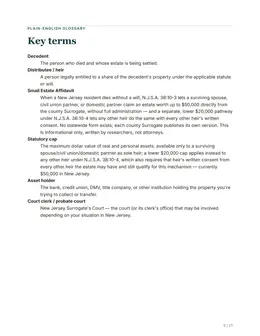 Glossary page of the New Jersey guide