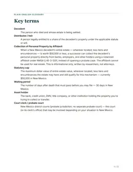 Glossary page of the New Mexico guide