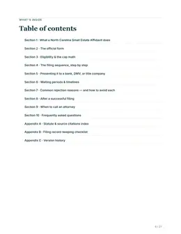 Contents page of the North Carolina kit