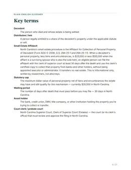 Glossary page of the North Carolina kit