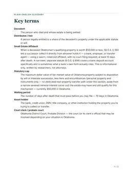 Glossary page of the Oklahoma guide