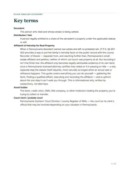 Glossary page of the Pennsylvania guide