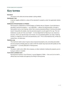 Glossary page of the Pennsylvania guide