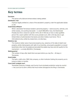 Glossary page of the Tennessee guide