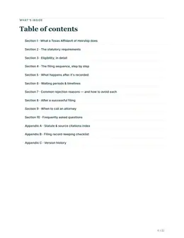 Contents page of the Texas guide