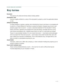 Glossary page of the Texas guide