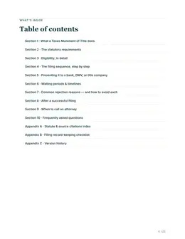 Contents page of the Texas guide