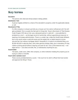 Glossary page of the Texas guide