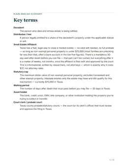Glossary page of the Texas kit
