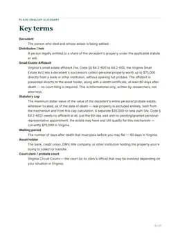 Glossary page of the Virginia kit