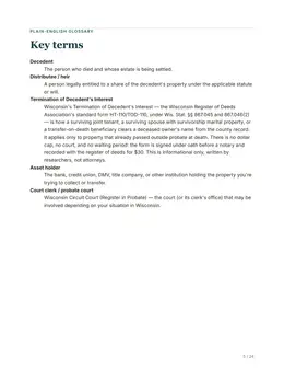 Glossary page of the Wisconsin guide