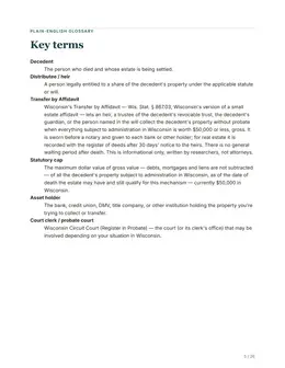 Glossary page of the Wisconsin guide